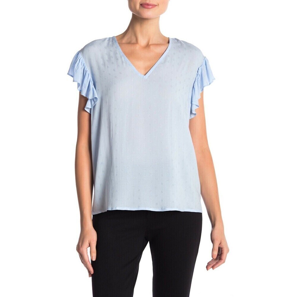 CeCe By Cynthia Steffe Flutter Sleeve Jacquard Blouse Blue Bird Size S